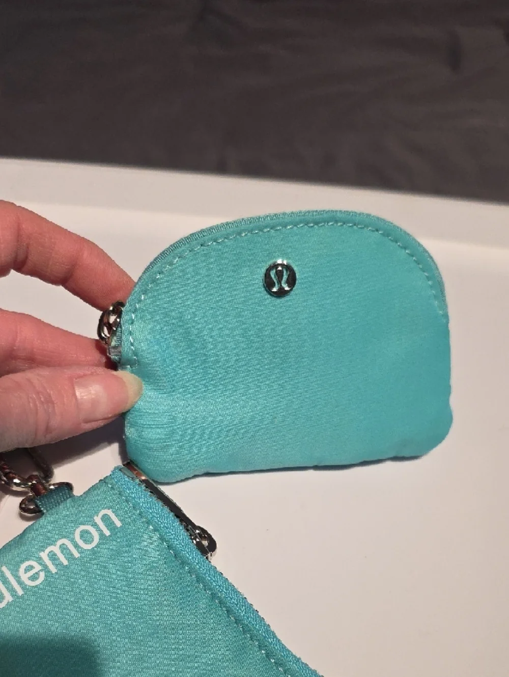 Lululemon aqua dual pouch wristlet key & card holder NWT
